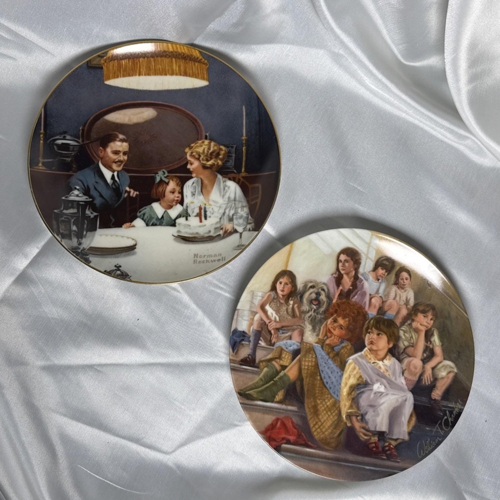 Vintage 1984 Edwin M Knowles Collector Plates Annie & Normal Rockwell Set Of 2